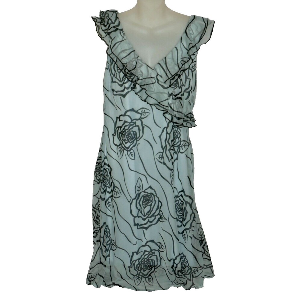 F.L.P. Faith Love Passion Blue Black Floral Lined Midi Dress Size 14